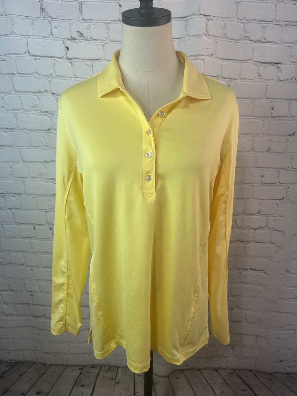 Peter Millar long-sleeve performance golf polo shirt in yellow L